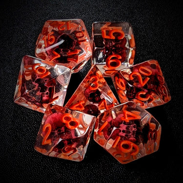 Pink Skull in Clear Resin - 7pcs RPG Full Dice Set